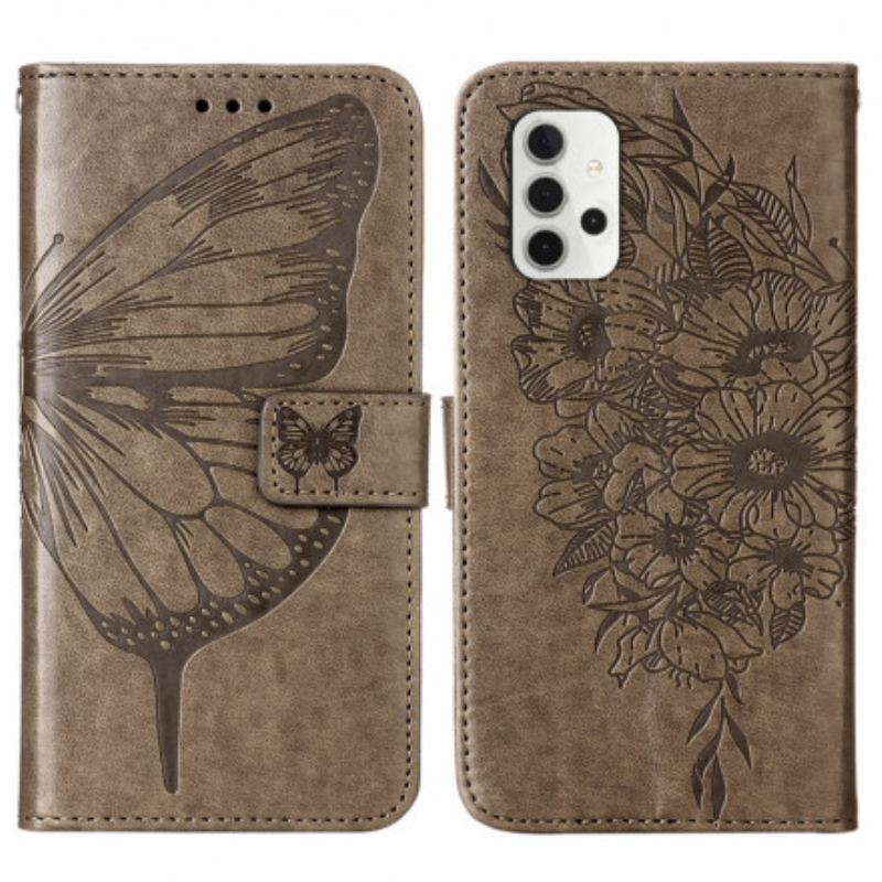 Fliptok / Bőrtok Samsung Galaxy A32 5G Butterfly Design Zsinórral