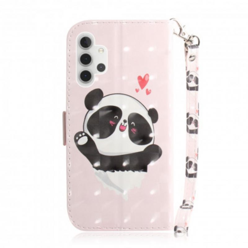 Fliptok Samsung Galaxy A32 5G szíjjal Panda Love With Lanyard