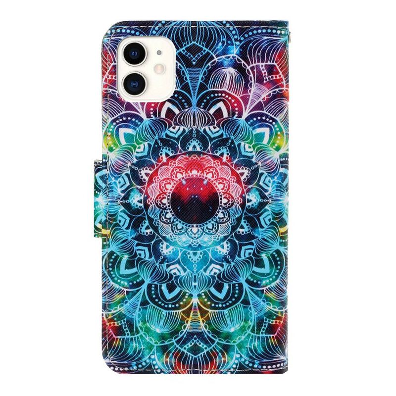 Fliptok / Bőrtok iPhone 12 / 12 Pro szíjjal Feltűnő Strappy Mandala