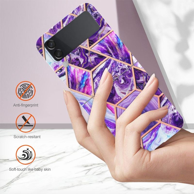 Fliptok Samsung Galaxy Z Flip 4 Bőrtok Geometrikus Márvány