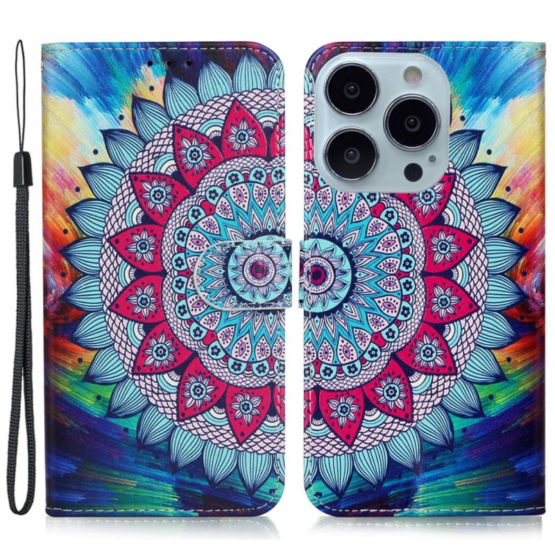 Bőrtok iPhone 16 Pro Max Mandala Virág Szíjjal