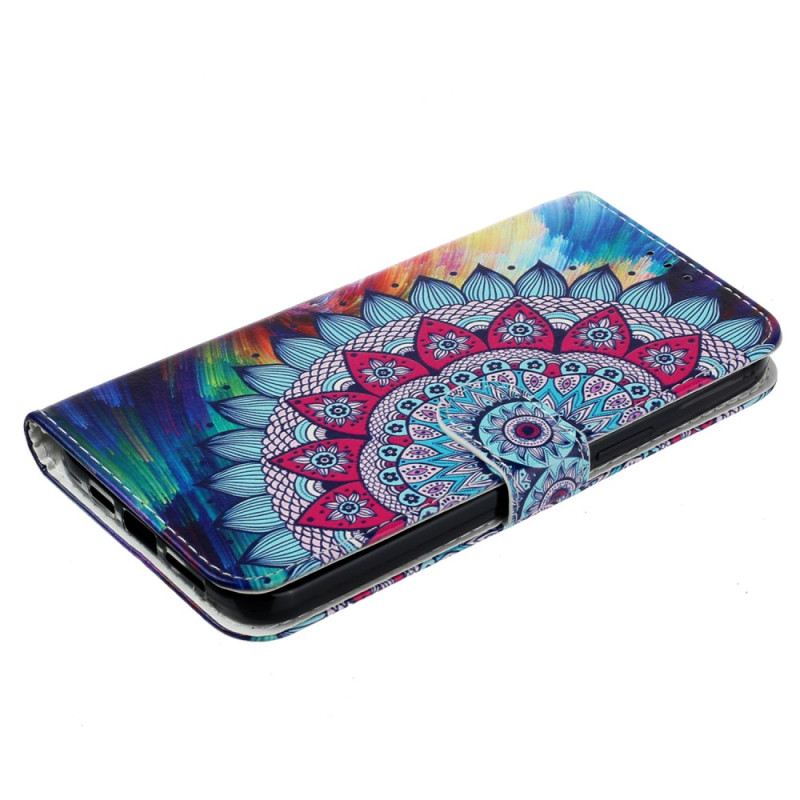 Bőrtok iPhone 16 Pro Max Mandala Virág Szíjjal