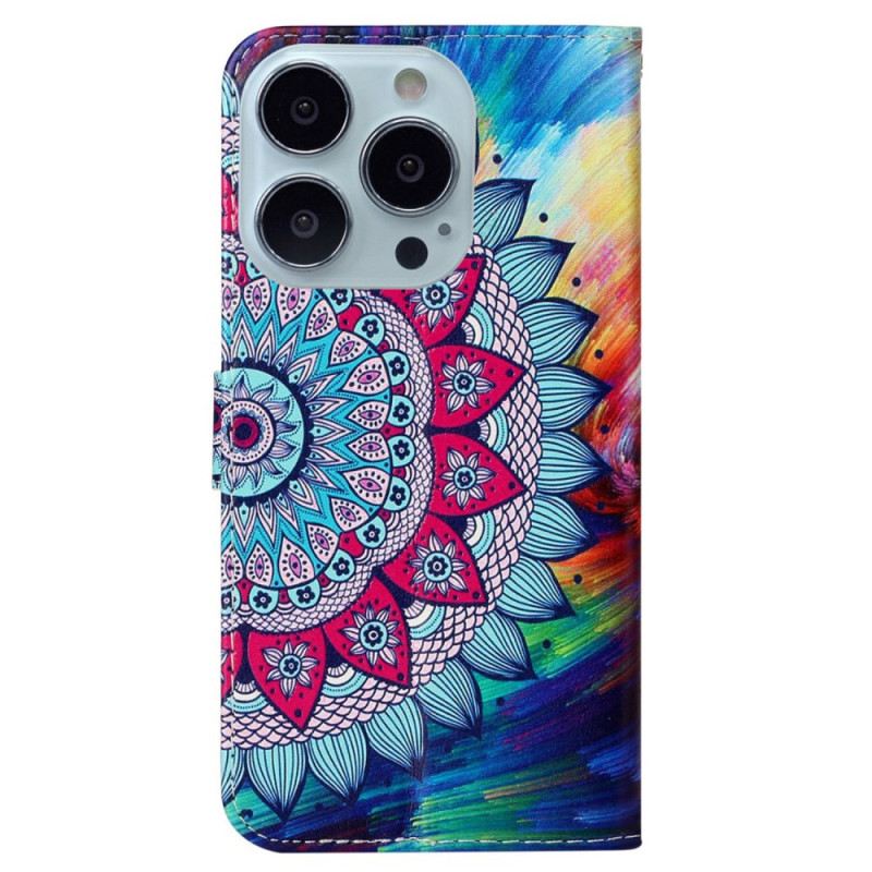 Bőrtok iPhone 16 Pro Max Mandala Virág Szíjjal