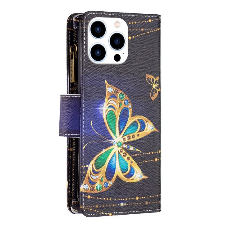 Kinyitható Bőrtok iPhone 16 Pro Max Rhinestone Butterflies Pénztárca