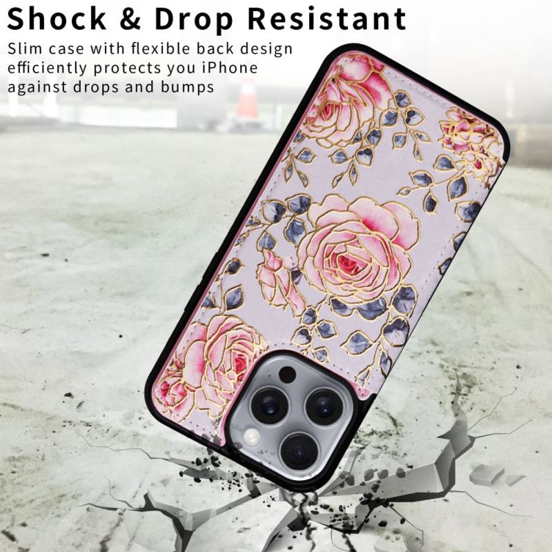 Tok iPhone 16 Pro Max Rfid Blokkoló Virágos Kártyatartó