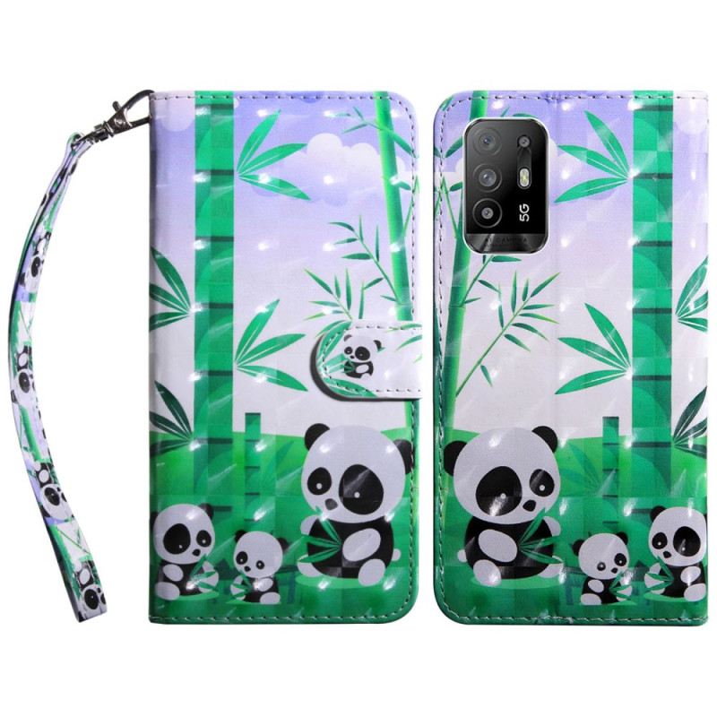 Fliptok / Bőrtok Oppo A94 5G Panda Nyakpánttal