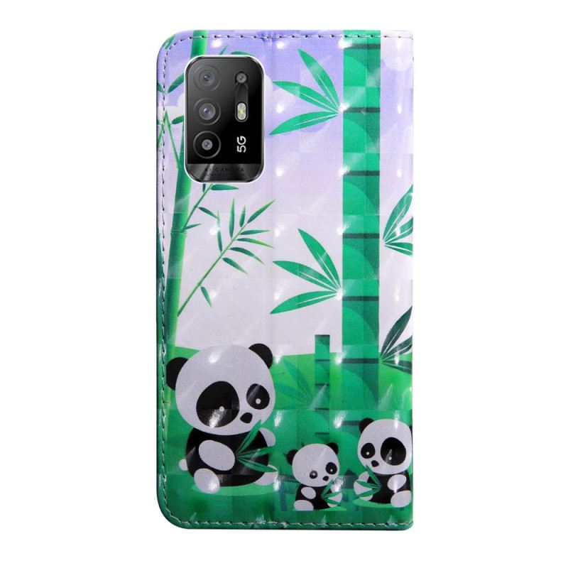 Fliptok / Bőrtok Oppo A94 5G Panda Nyakpánttal