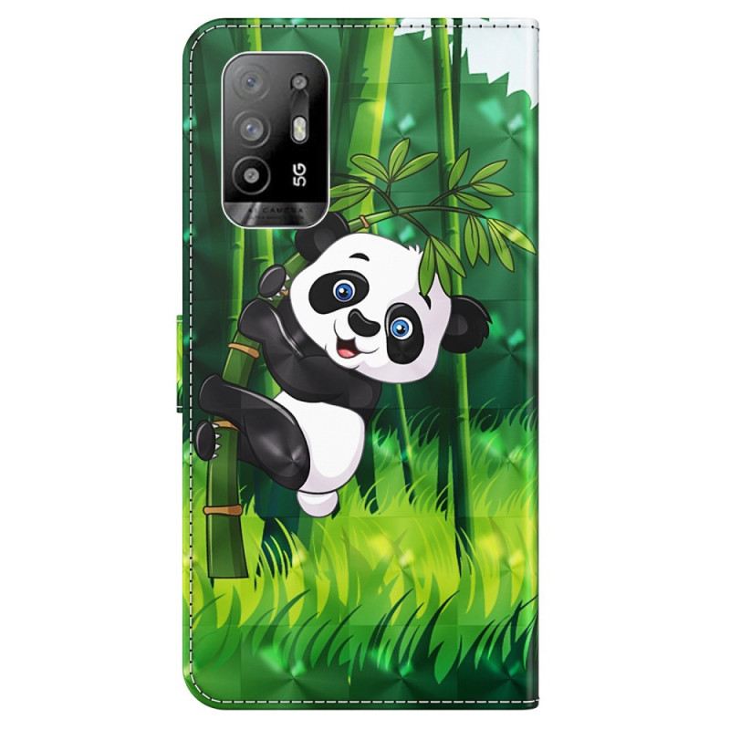 Fliptok / Bőrtok Oppo A94 5G Panda Nyakpánttal