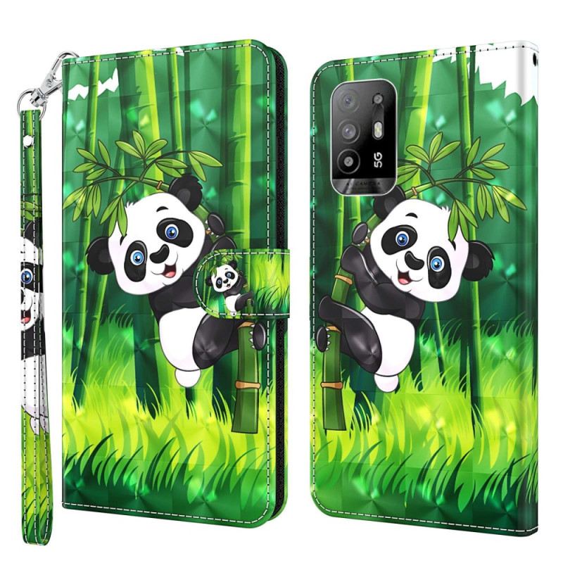 Fliptok / Bőrtok Oppo A94 5G Panda Nyakpánttal