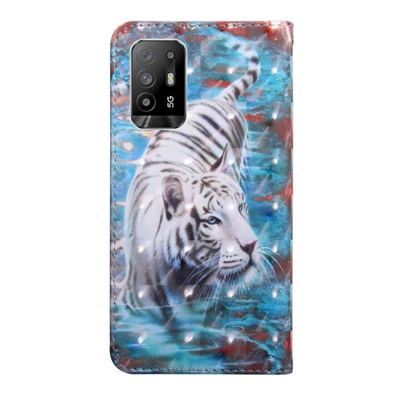 Fliptok Oppo A94 5G Tigris Műbőr Nyakpánttal