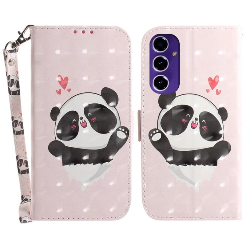 Bőrtok Samsung Galaxy S24 Fe Panda Love Szíjjal