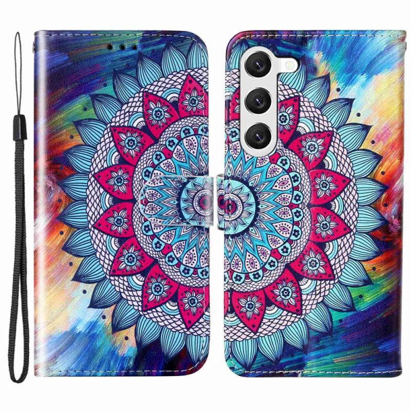 Fliptok Samsung Galaxy S23 Plus 5G szíjjal Színes Pántos Mandala