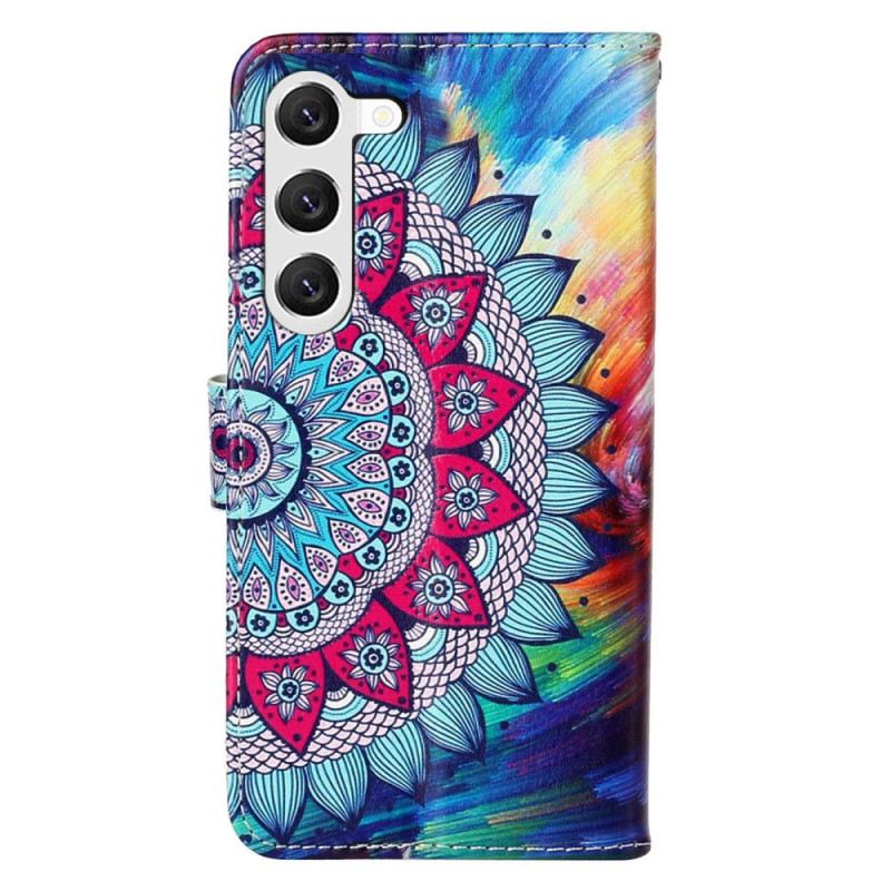 Fliptok Samsung Galaxy S23 Plus 5G szíjjal Színes Pántos Mandala