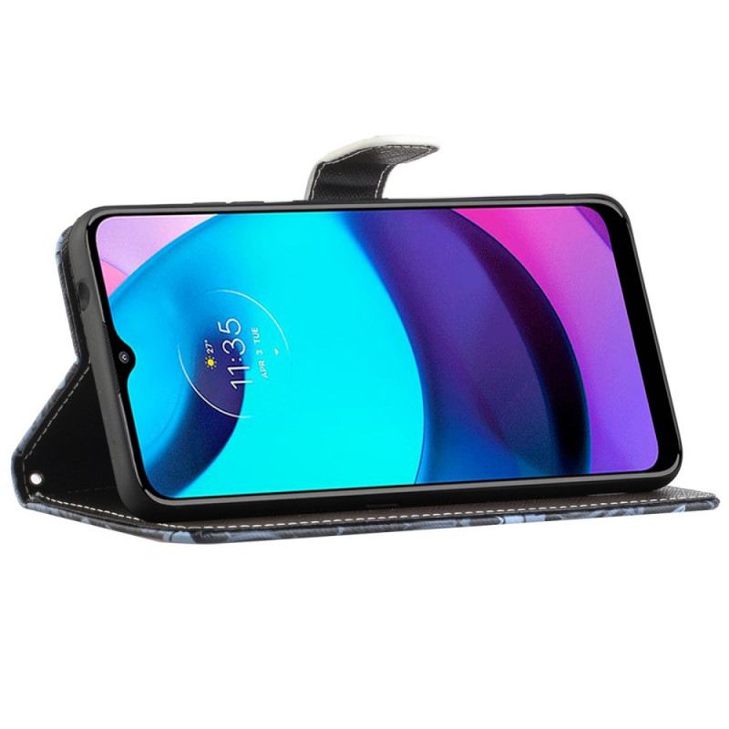 Fliptok / Bőrtok Moto G71 5G Farkas Télen Zsinórral