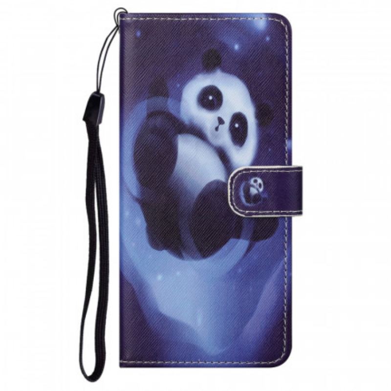 Fliptok / Bőrtok Moto G71 5G szíjjal Panda Space Kötéllel