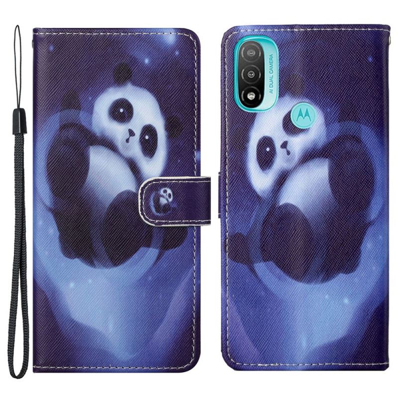 Fliptok / Bőrtok Moto G71 5G szíjjal Panda Space Kötéllel