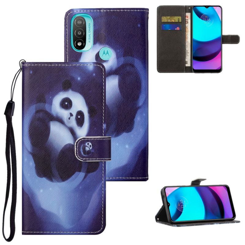 Fliptok / Bőrtok Moto G71 5G szíjjal Panda Space Kötéllel