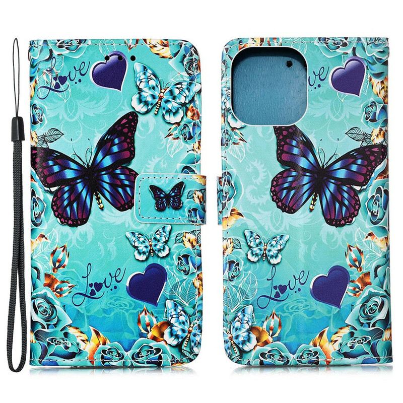 Fliptok / Bőrtok iPhone 13 Mini szíjjal Love Butterflies Strappy