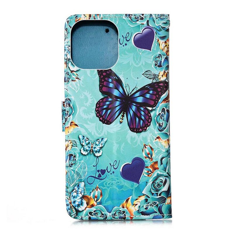 Fliptok / Bőrtok iPhone 13 Mini szíjjal Love Butterflies Strappy