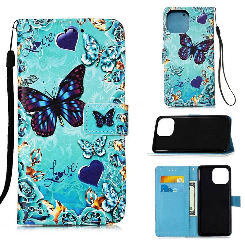 Fliptok / Bőrtok iPhone 13 Mini szíjjal Love Butterflies Strappy