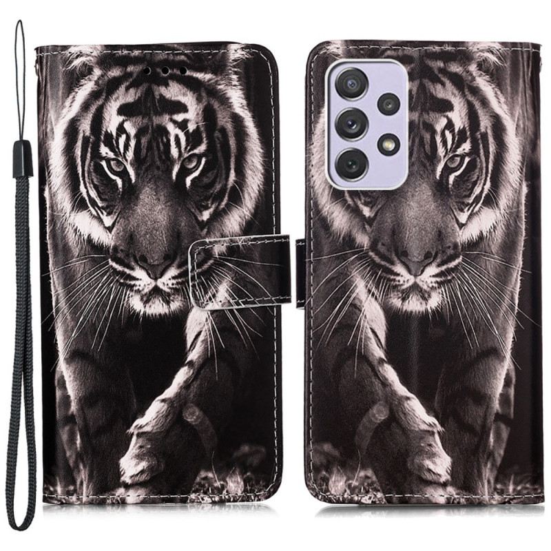 Fliptok / Bőrtok Samsung Galaxy A33 5G szíjjal Strappy Night Tigris