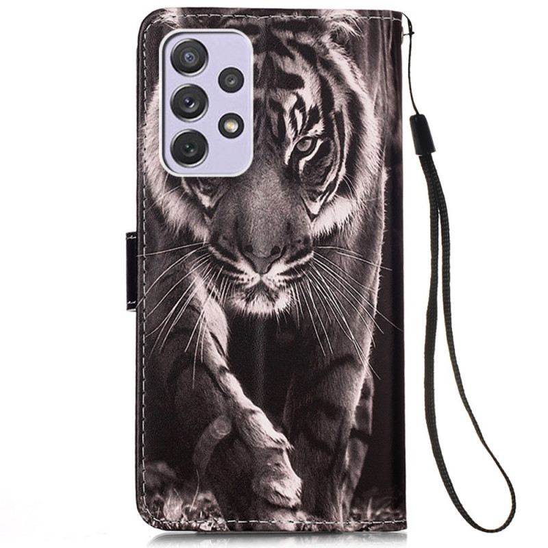 Fliptok / Bőrtok Samsung Galaxy A33 5G szíjjal Strappy Night Tigris