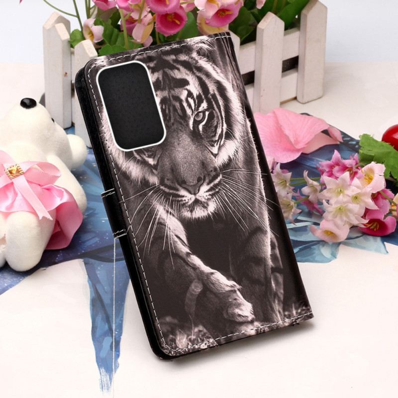 Fliptok / Bőrtok Samsung Galaxy A33 5G szíjjal Strappy Night Tigris