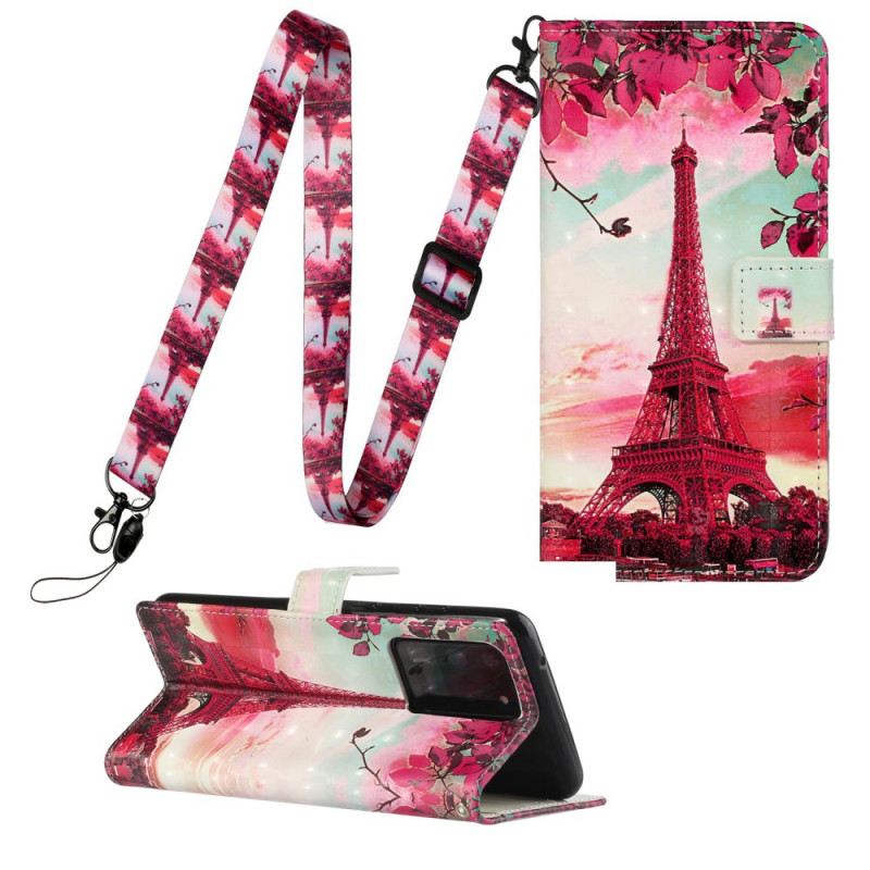 Fliptok / Bőrtok Samsung Galaxy S20 Ultra szíjjal Eiffel-torony Állítható Pánt