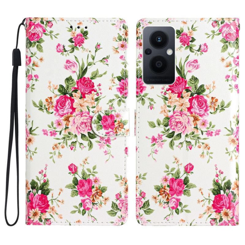 Kinyitható Tokok Oppo Reno 8 Lite szíjjal Strap Liberty Flowers