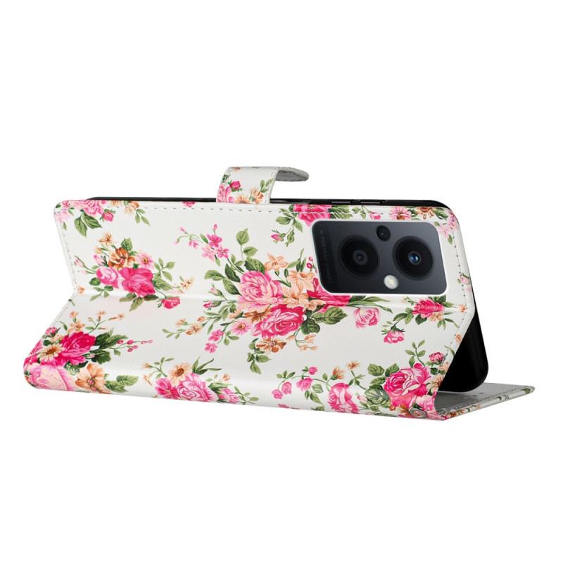 Kinyitható Tokok Oppo Reno 8 Lite szíjjal Strap Liberty Flowers