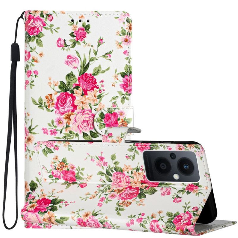 Kinyitható Tokok Oppo Reno 8 Lite szíjjal Strap Liberty Flowers