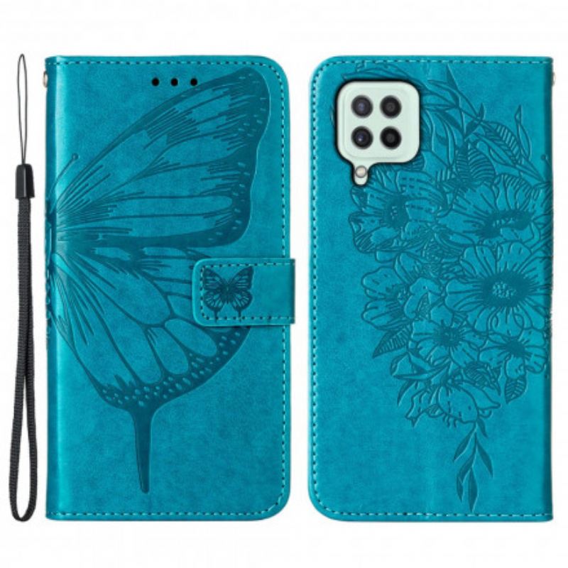 Fliptok / Bőrtok Samsung Galaxy A22 Butterfly Design Zsinórral