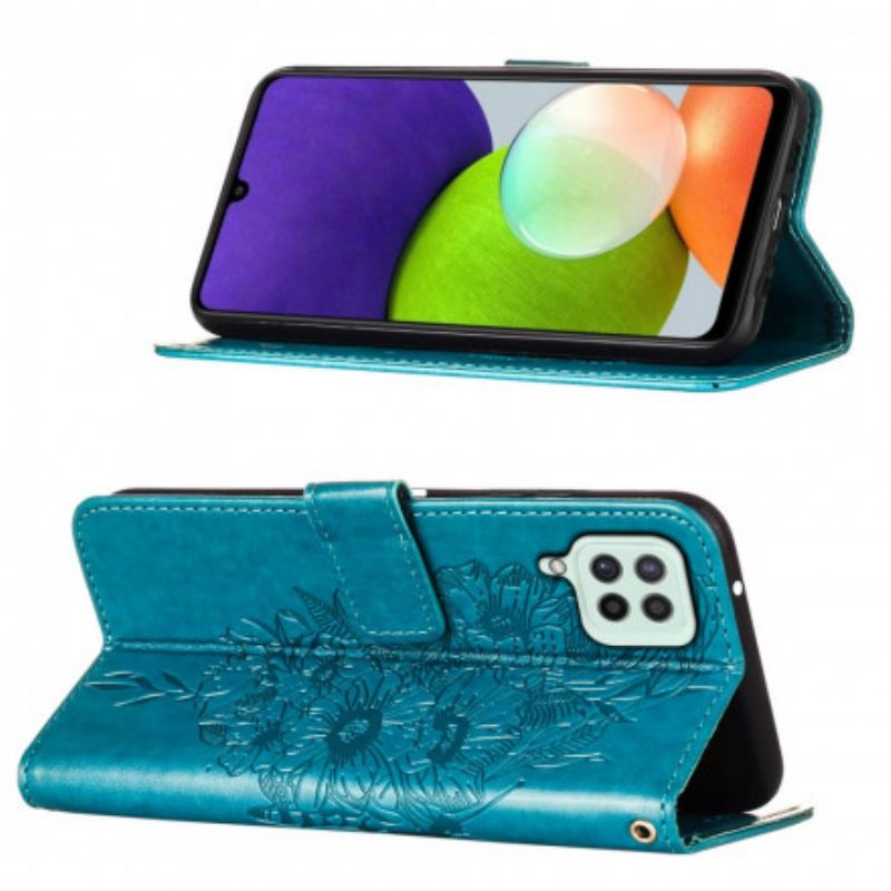 Fliptok / Bőrtok Samsung Galaxy A22 Butterfly Design Zsinórral