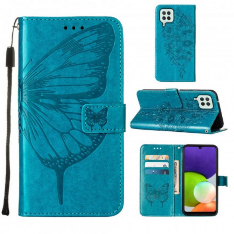 Fliptok / Bőrtok Samsung Galaxy A22 Butterfly Design Zsinórral