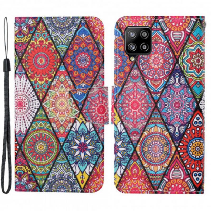 Fliptok / Bőrtok Samsung Galaxy A22 Patchwork Zsinórral