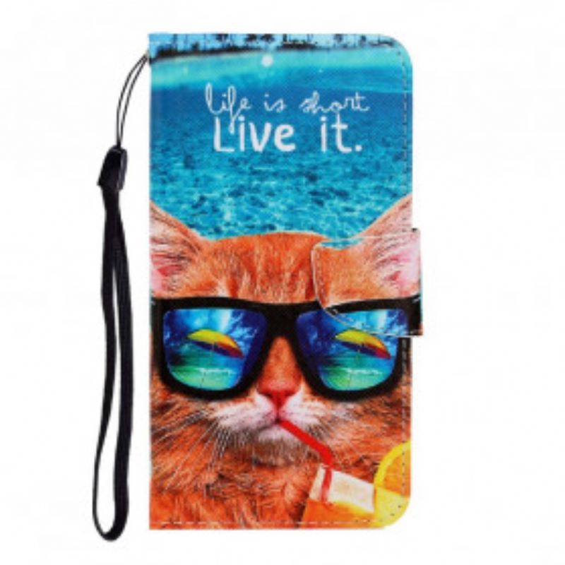 Fliptok / Bőrtok Samsung Galaxy A22 szíjjal Cat Live It Strappy