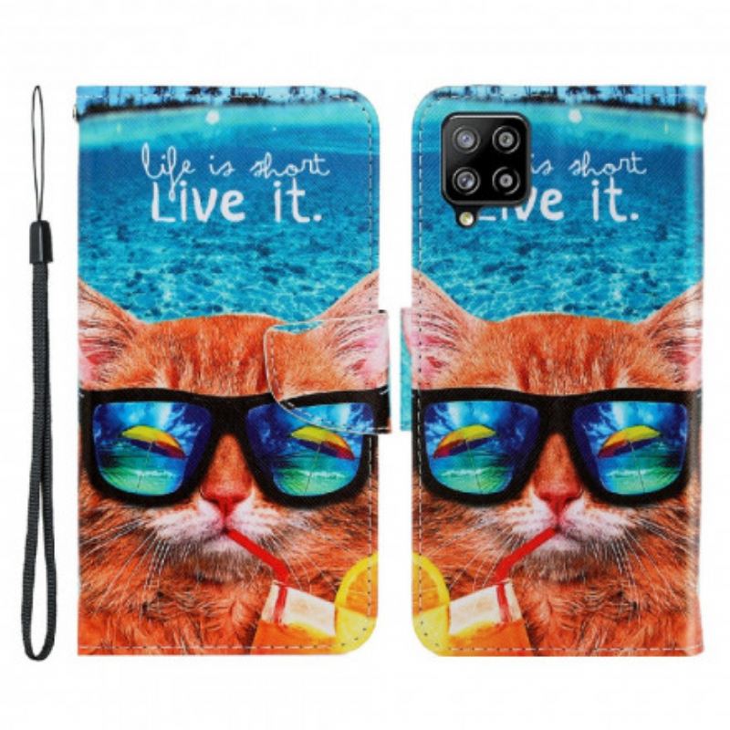 Fliptok / Bőrtok Samsung Galaxy A22 szíjjal Cat Live It Strappy