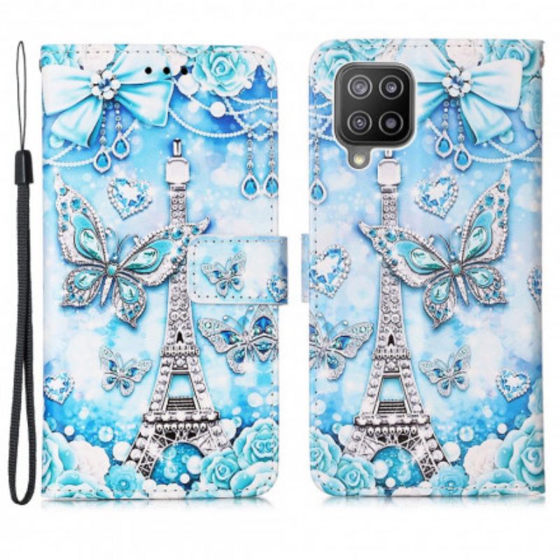 Fliptok / Bőrtok Samsung Galaxy A22 szíjjal Eiffel-torony Pillangószíj