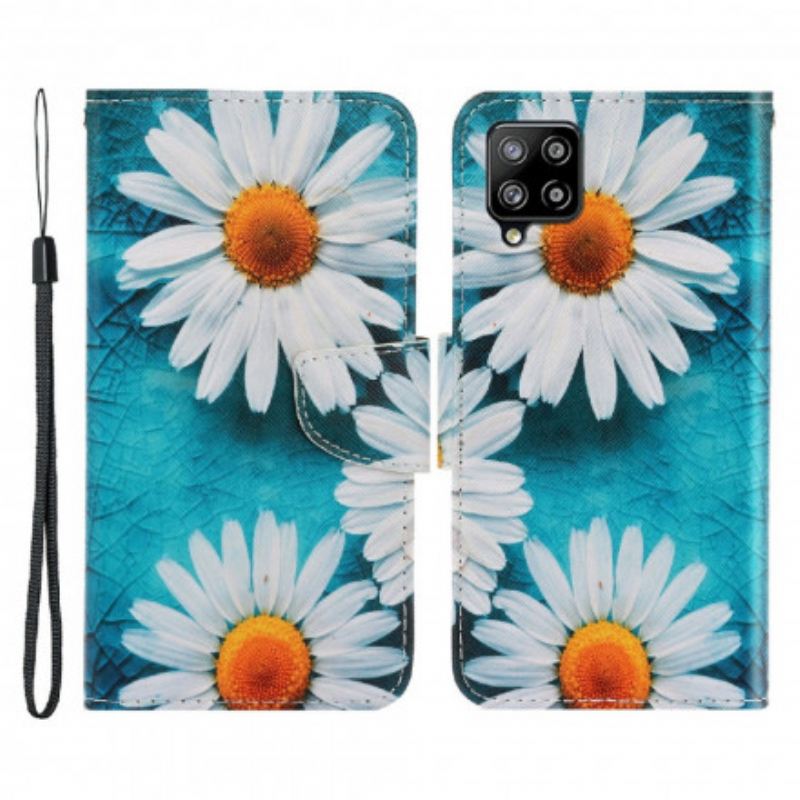 Fliptok Samsung Galaxy A22 szíjjal Thong Daisies