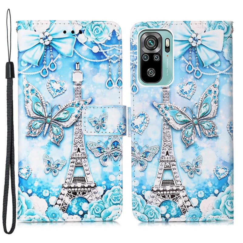 Fliptok / Bőrtok Samsung Galaxy A53 5G szíjjal Eiffel-torony Pillangószíj