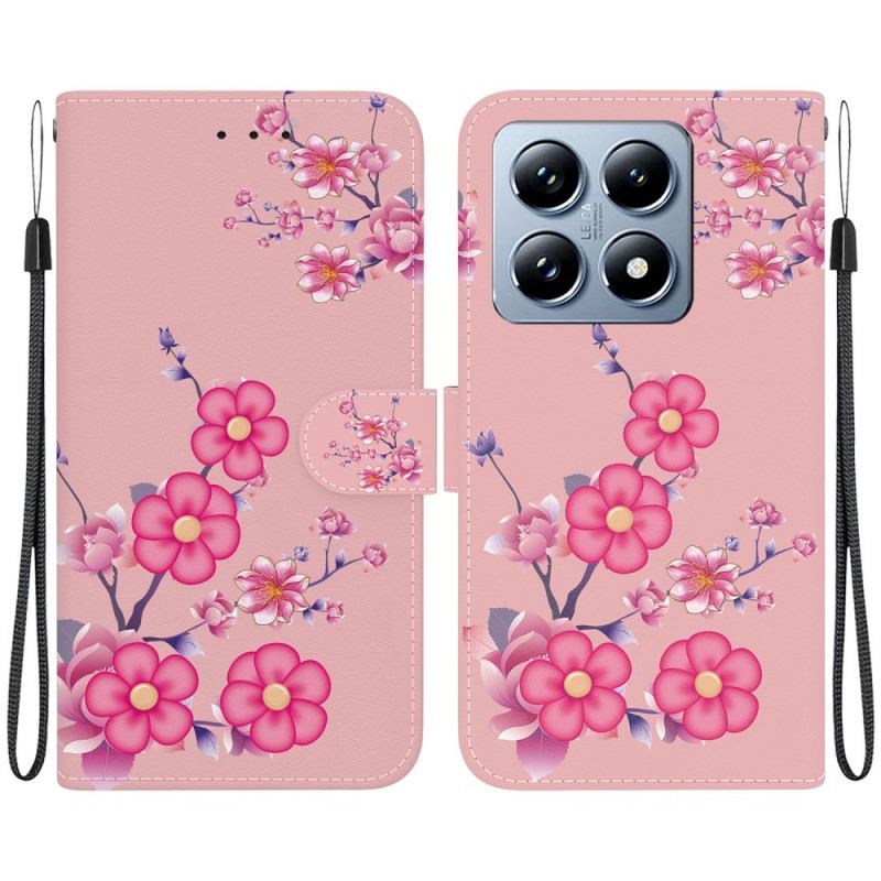 Bőrtok Xiaomi 14t Pro Sakura Minta Zsinórral