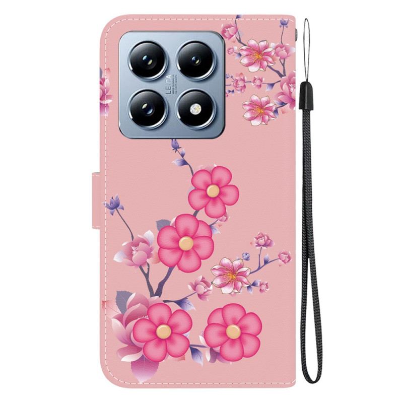 Bőrtok Xiaomi 14t Pro Sakura Minta Zsinórral