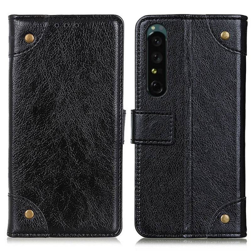 Fliptok Sony Xperia 1 IV Stílusú Nappa Bőr Szegecsekkel