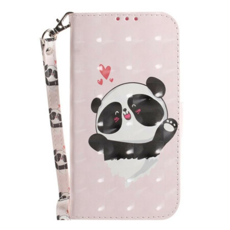 Kinyitható Tokok Samsung Galaxy S21 FE szíjjal Panda Love With Lanyard