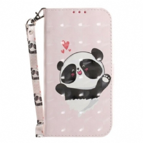 Kinyitható Tokok Samsung Galaxy S21 FE szíjjal Panda Love With Lanyard