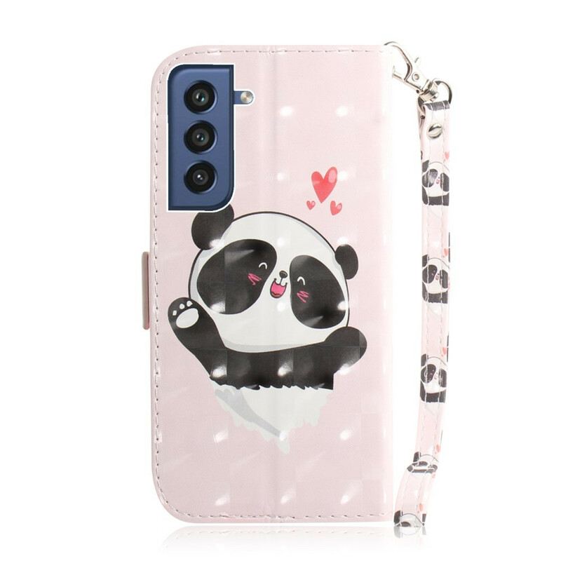 Kinyitható Tokok Samsung Galaxy S21 FE szíjjal Panda Love With Lanyard