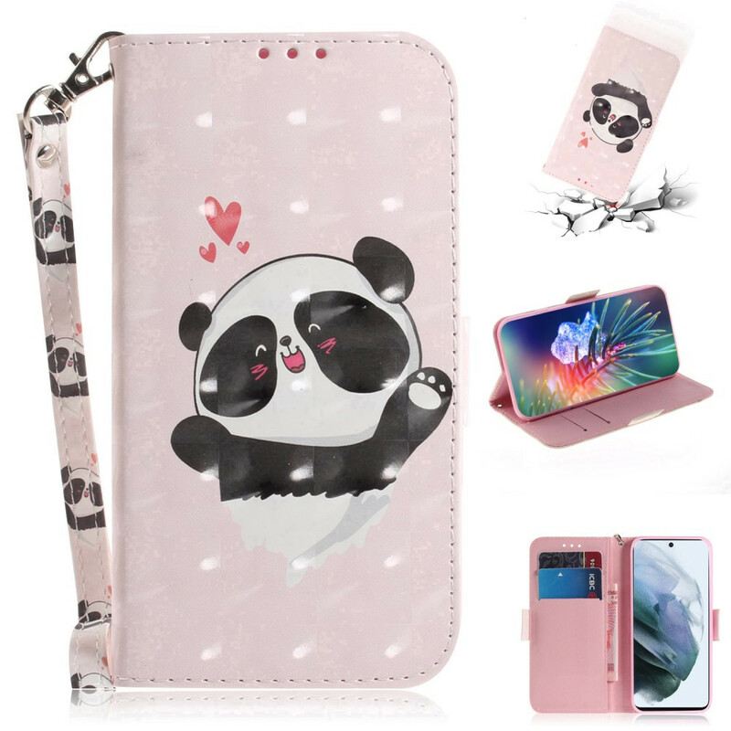 Kinyitható Tokok Samsung Galaxy S21 FE szíjjal Panda Love With Lanyard