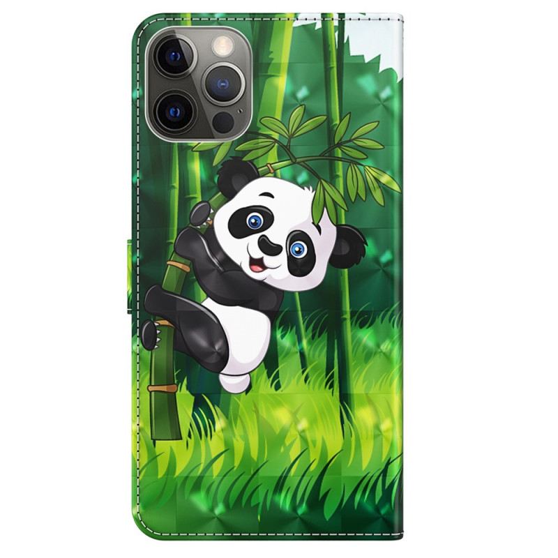 Fliptok / Bőrtok iPhone 15 Pro Max szíjjal 3d Bambusz Panda Szíjjal