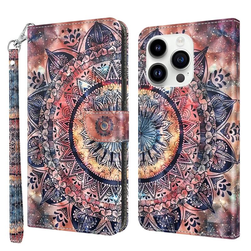 Fliptok / Bőrtok iPhone 15 Pro Max szíjjal Mandala Szíjjal