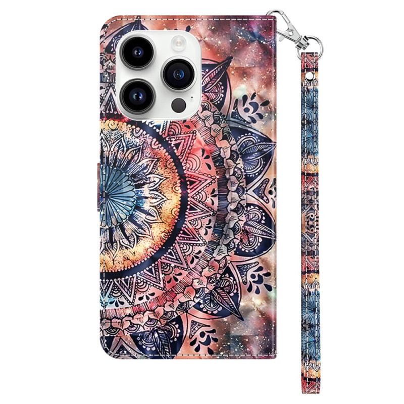 Fliptok / Bőrtok iPhone 15 Pro Max szíjjal Mandala Szíjjal